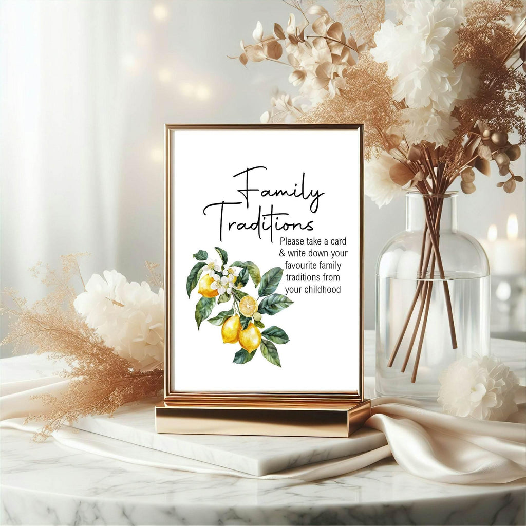 Lemon Tea Family Traditions Baby Shower Party Sign - Larosier Prints