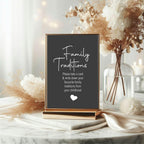 Minimalist Noir Family Traditions Baby Shower Party Sign - Larosier Prints