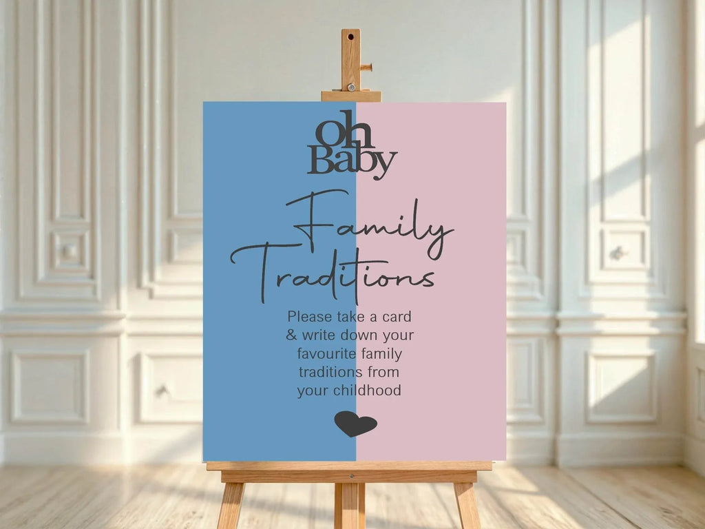Oh Baby Family Traditions Baby Shower Party Sign | Blue & Pink - Larosier Prints