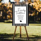 Black and White Stripe Family Traditions Baby Shower Party Sign - Larosier Prints