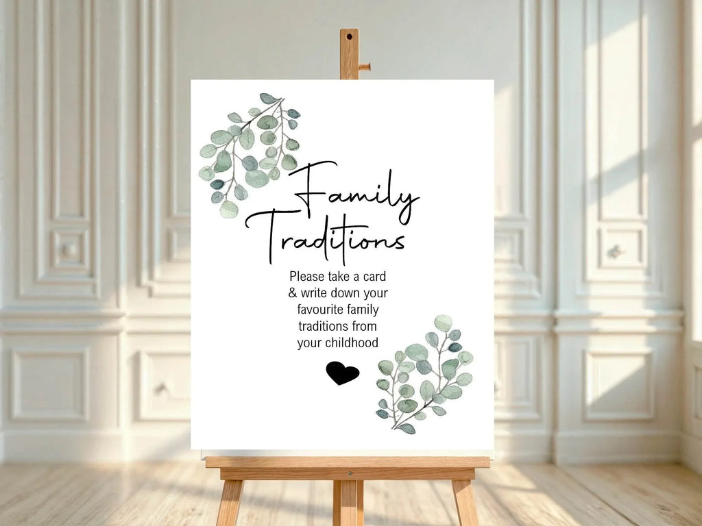 Eucalyptus Family Traditions Baby Shower Party Sign - Larosier Prints