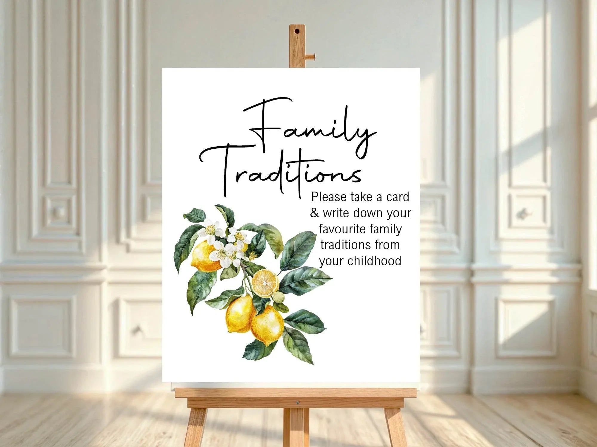 Lemon Tea Family Traditions Baby Shower Party Sign - Larosier Prints