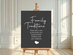 Minimalist Noir Family Traditions Baby Shower Party Sign - Larosier Prints