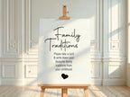 Minimalist Family Traditions Baby Shower Party Sign | Black & White - Larosier Prints