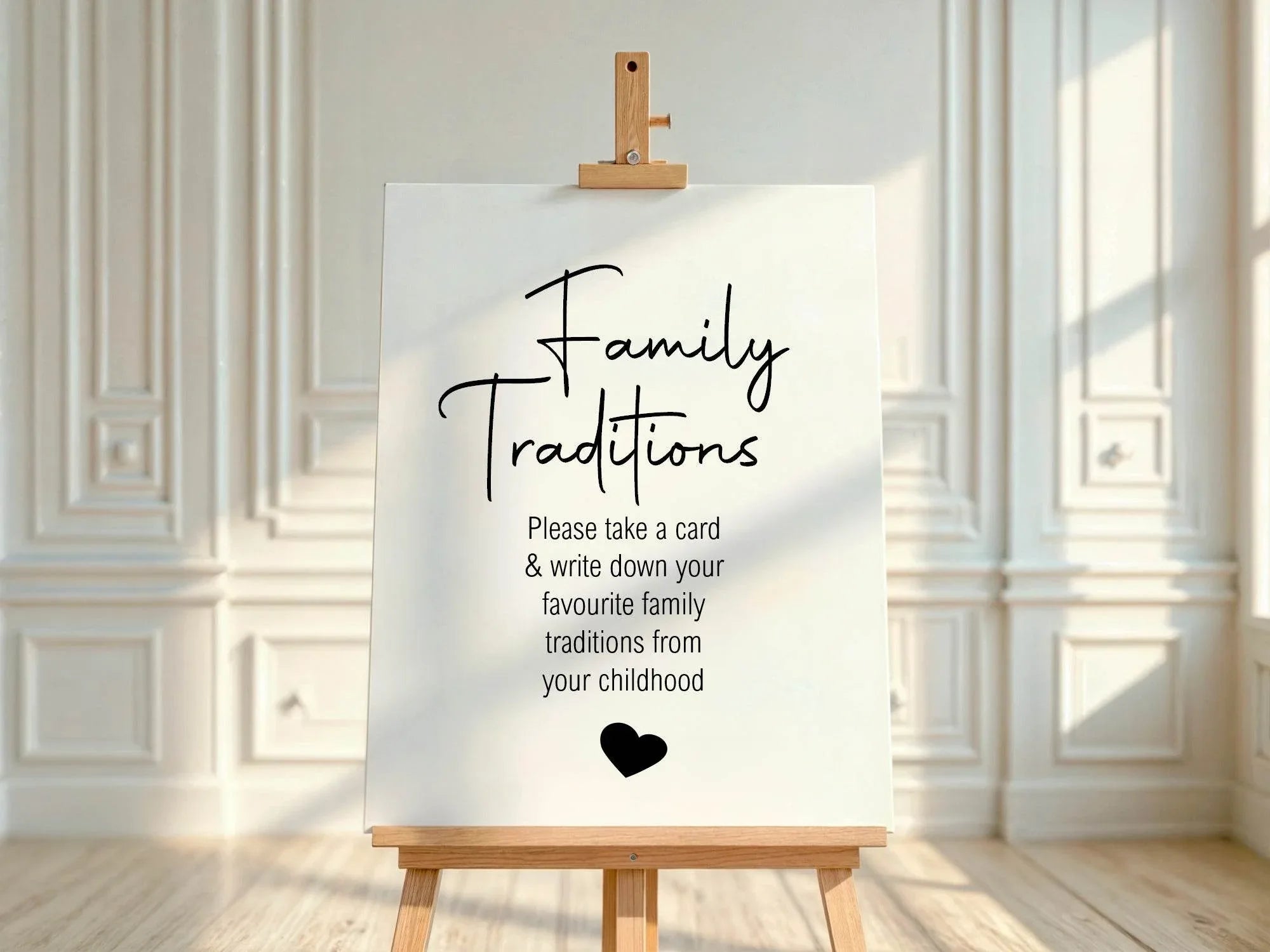 Minimalist Family Traditions Baby Shower Party Sign | Black & White - Larosier Prints