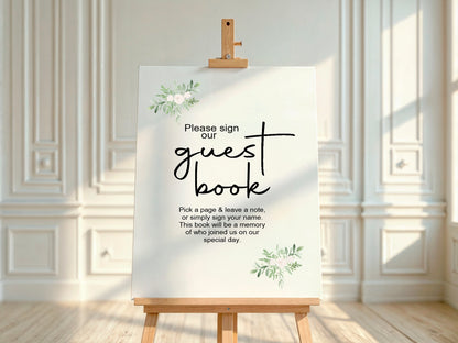 Green & White Rose Guest Book Wedding Sign