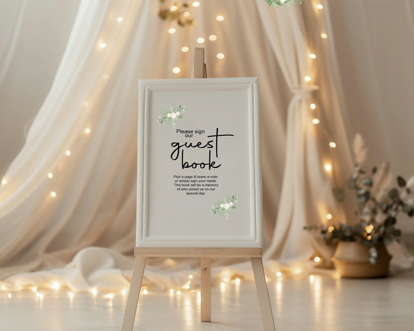 Green & White Rose Guest Book Wedding Sign