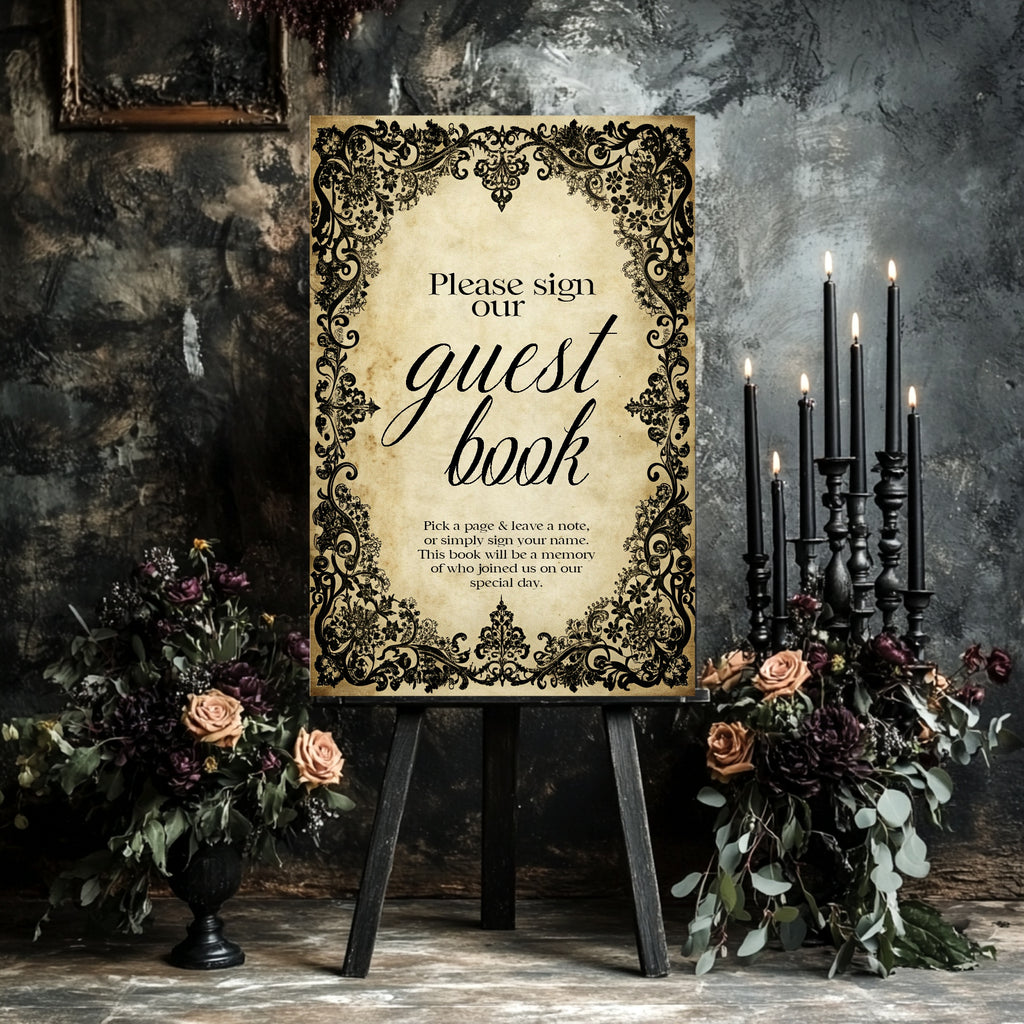 Black Lace Romantic Literature Wedding Guest Book Sign