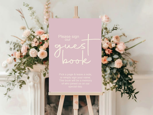 Dusky Pink Guest Book Wedding Party Sign