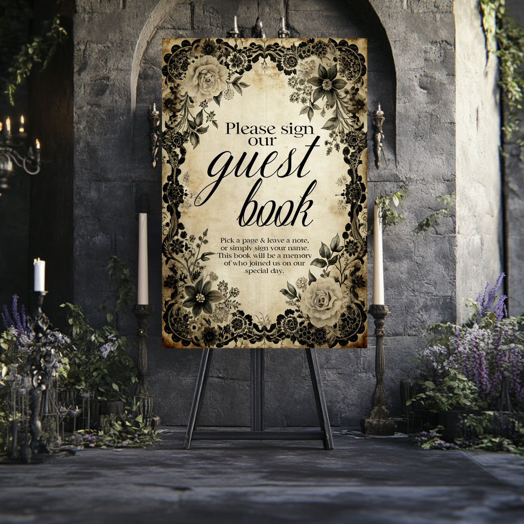 Black Rose Romantic Literature Wedding Guest Book Sign