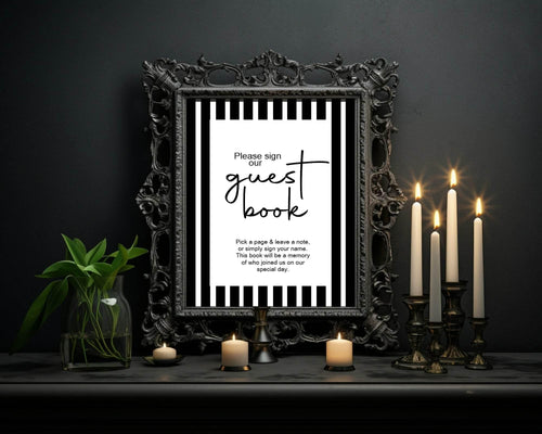 Black & White Stripe Guest Book Wedding Party Sign - Larosier Prints