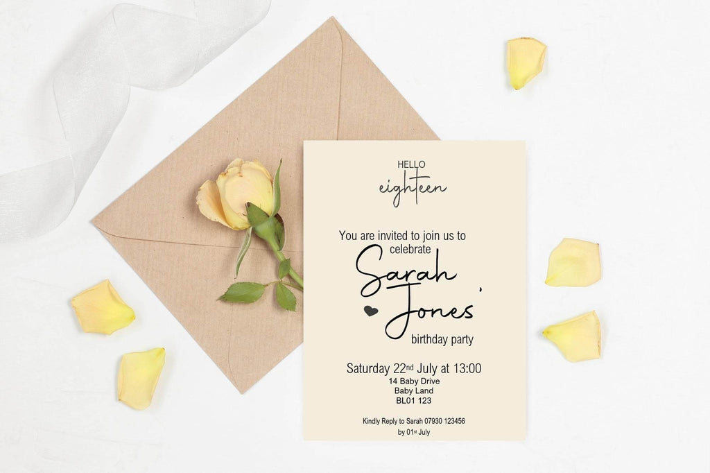 Hello Age Birthday Party Invitations & Envelopes | Pack of 10 - Larosier Prints