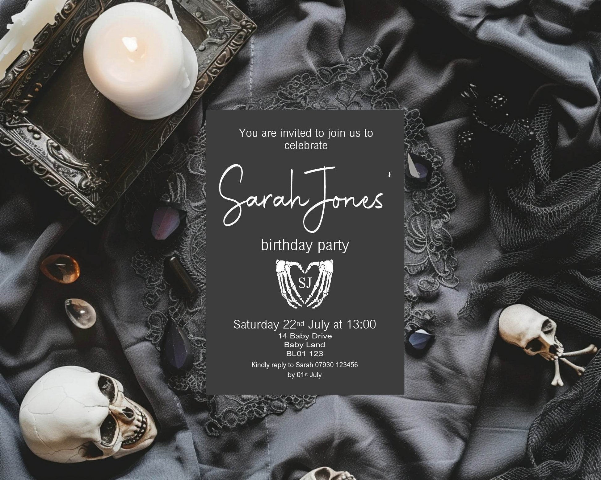 Gothic Birthday Party Invitations & Envelopes | Pack of 10