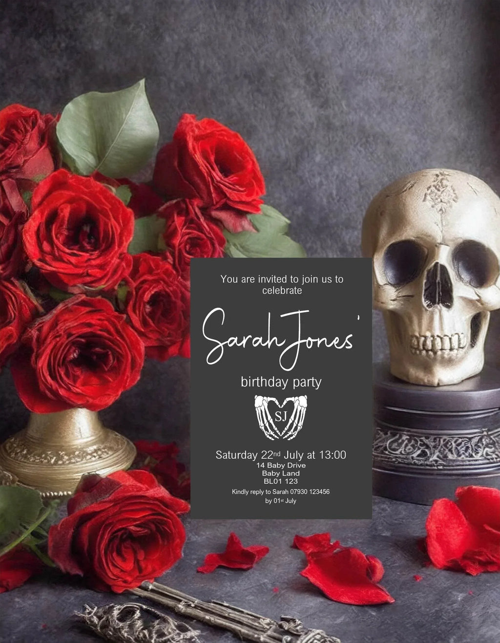 Gothic Birthday Party Invitations & Envelopes | Pack of 10 - Larosier Prints