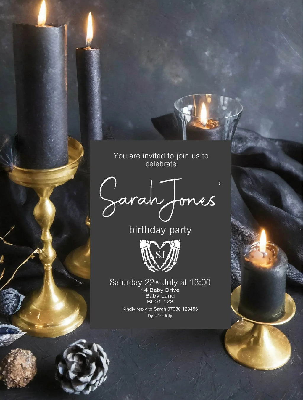 Gothic Birthday Party Invitations & Envelopes | Pack of 10 - Larosier Prints