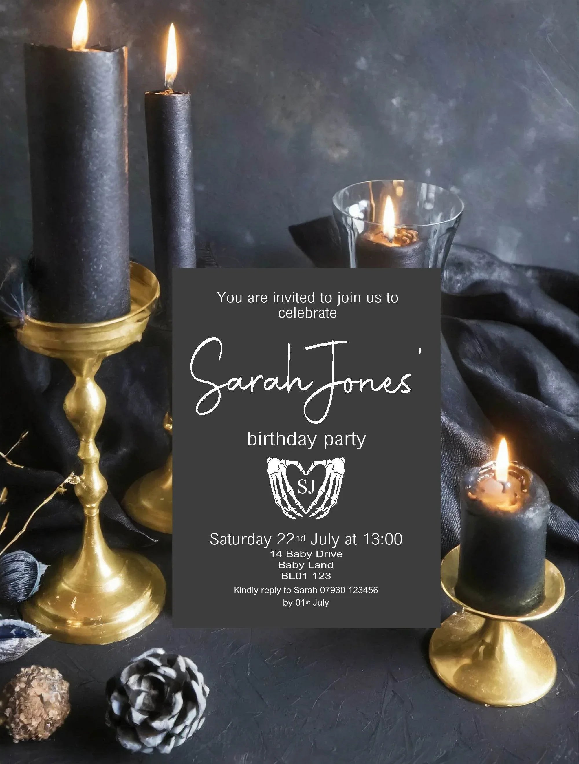 Gothic Birthday Party Invitations & Envelopes | Pack of 10 - Larosier Prints