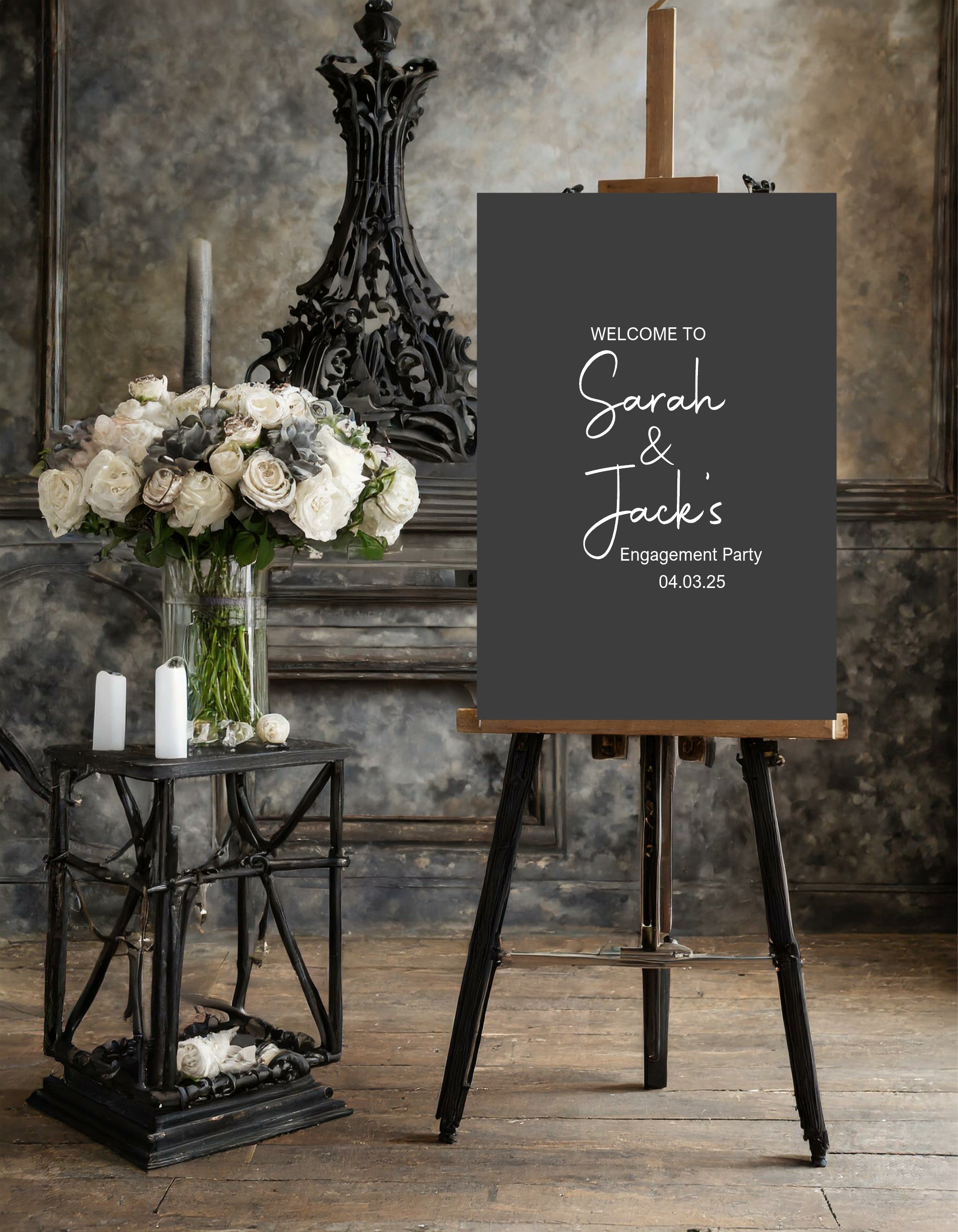 Minimalist Noir Engagement Party Invitations | Personalised | Pack of 10