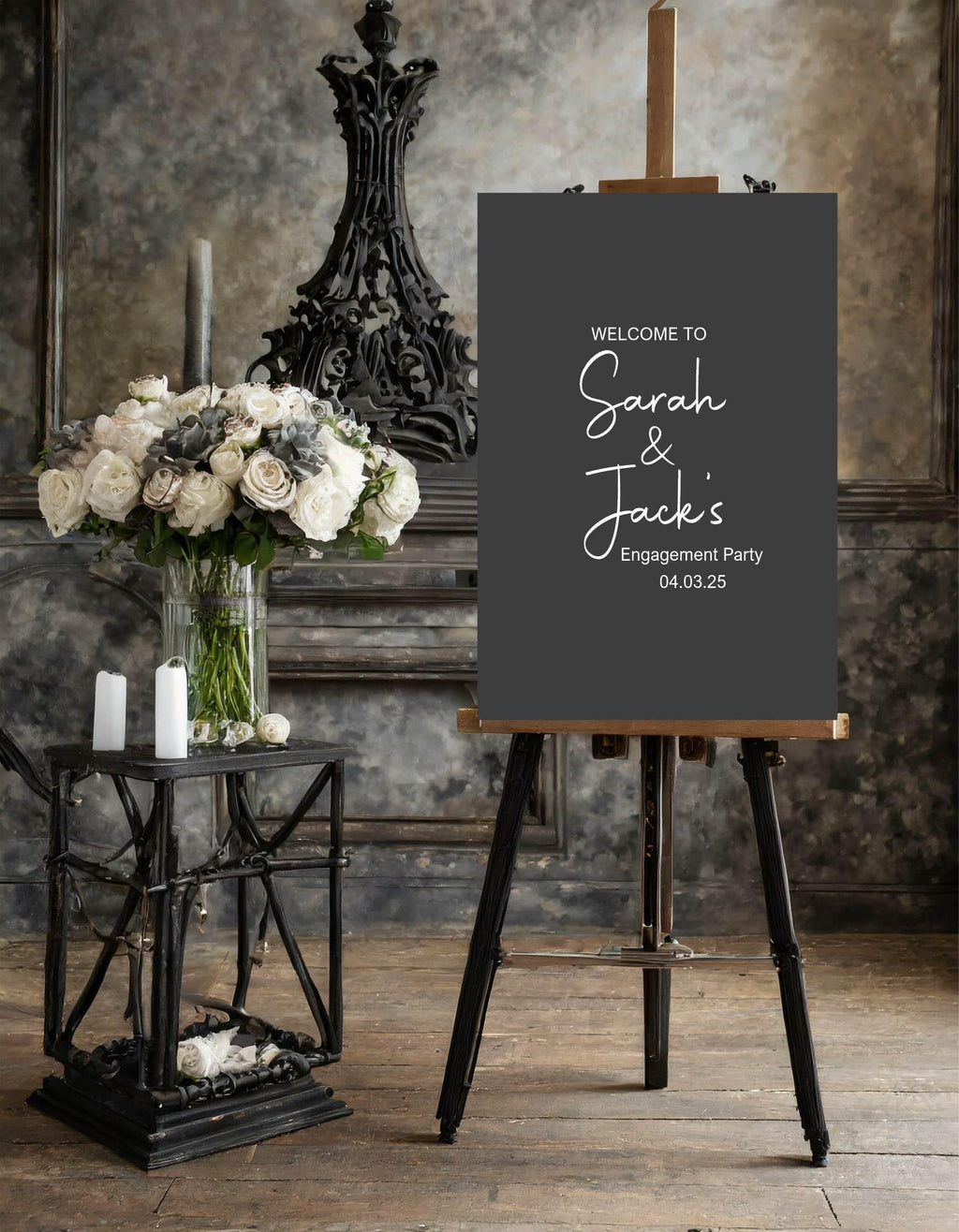 Minimalist Noir Engagement Welcome Party Sign - Larosier Prints