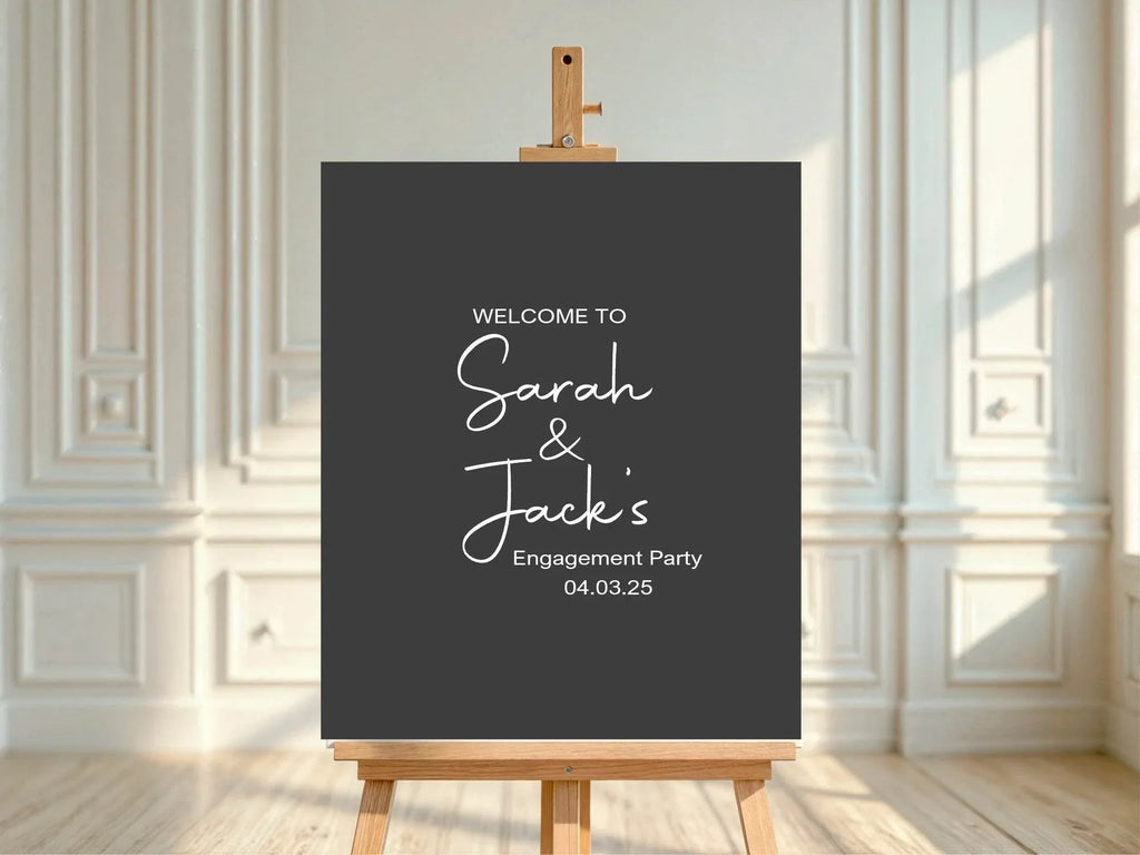 Minimalist Noir Engagement Welcome Party Sign - Larosier Prints