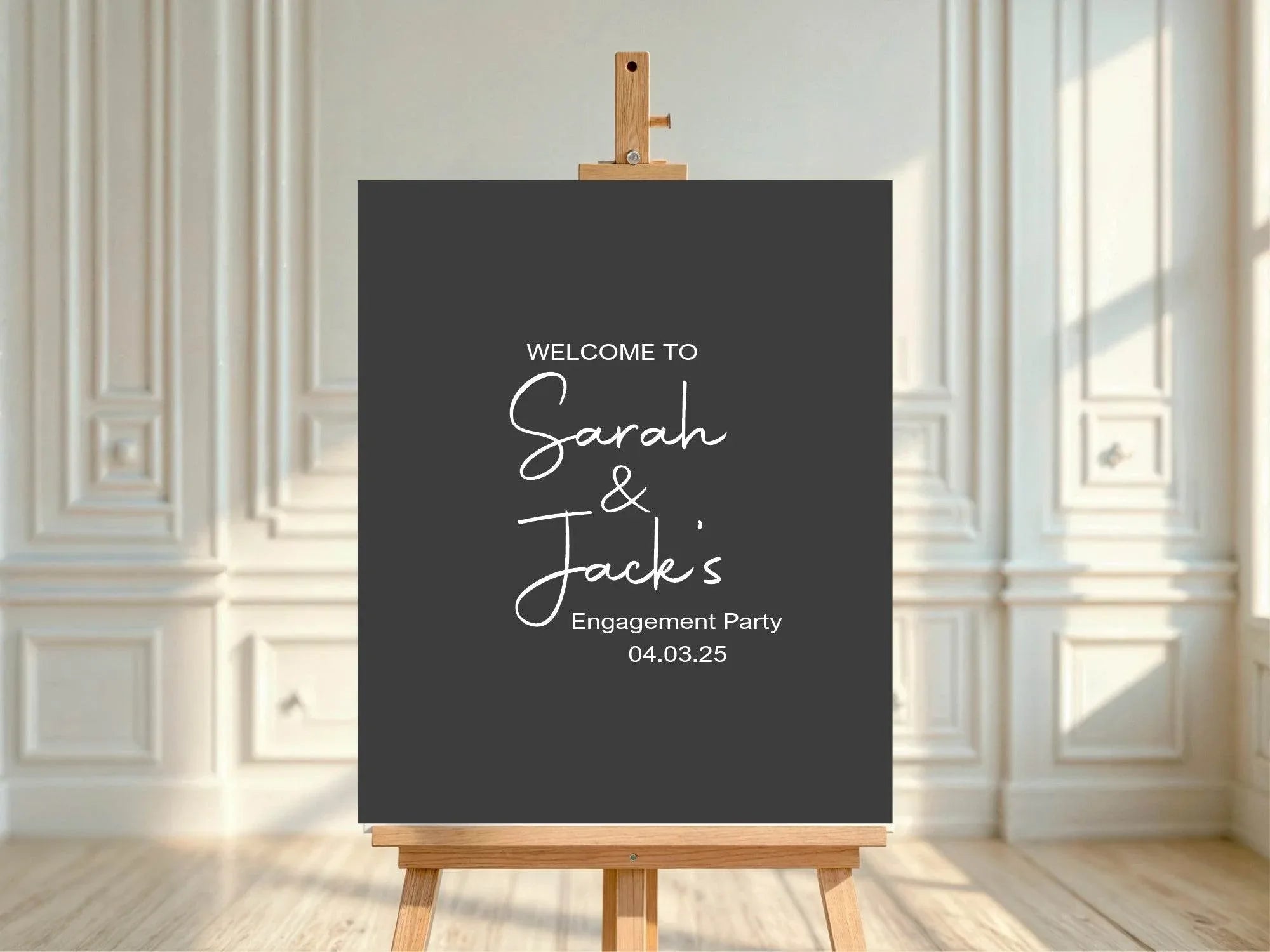 Minimalist Noir Engagement Welcome Party Sign - Larosier Prints
