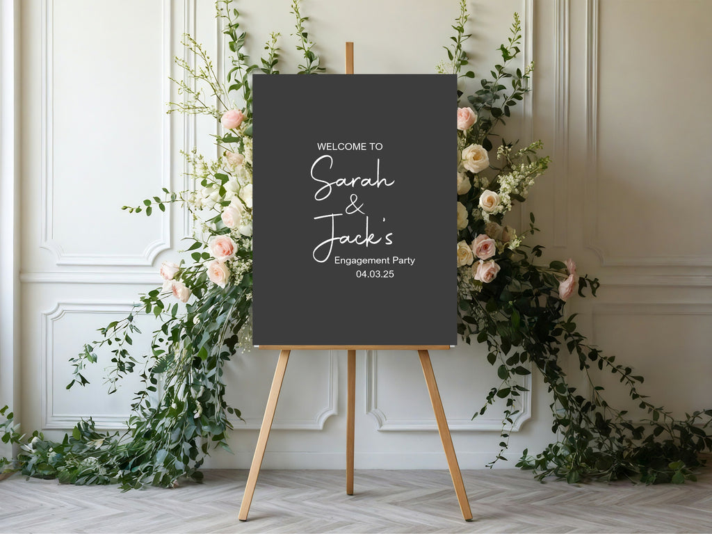 Minimalist Noir Engagement Party Invitations | Personalised | Pack of 10