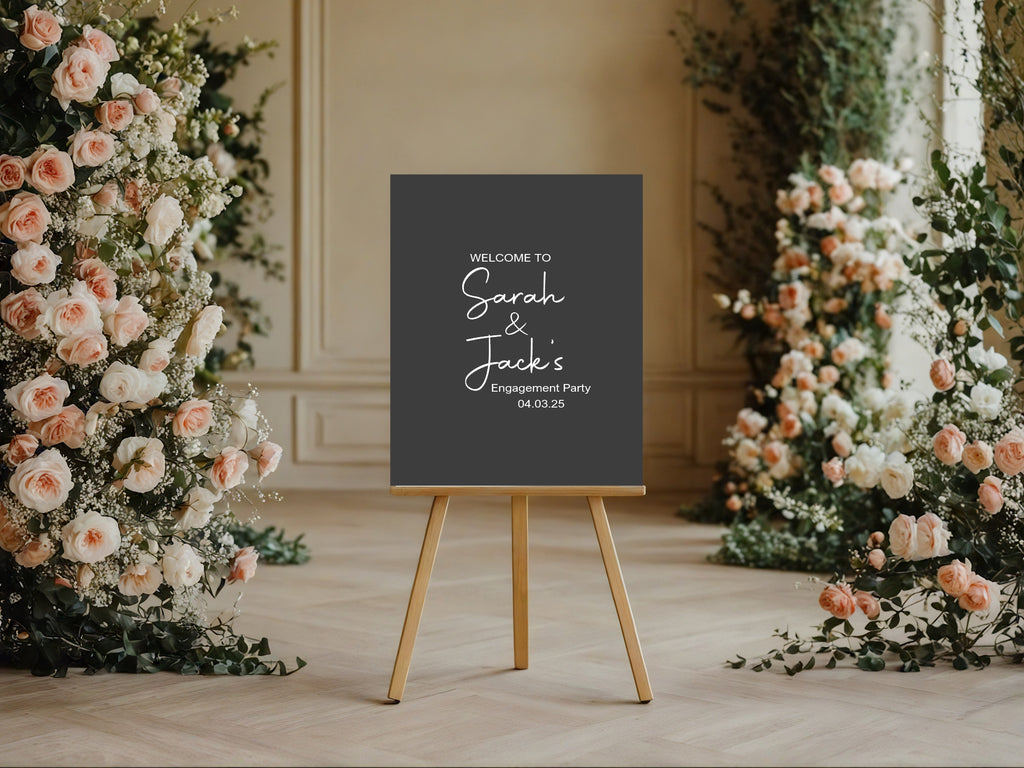 Minimalist Noir Engagement Party Invitations | Personalised | Pack of 10