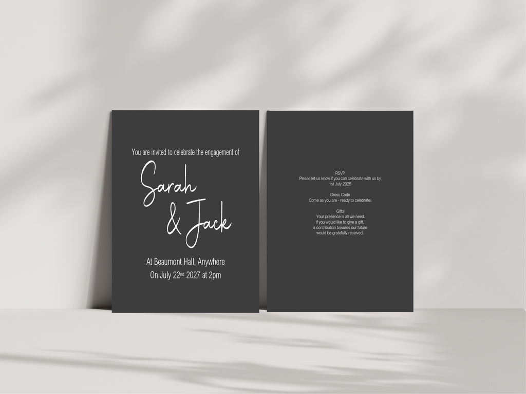 Minimalist Noir Engagement Party Invitations | Personalised | Pack of 10