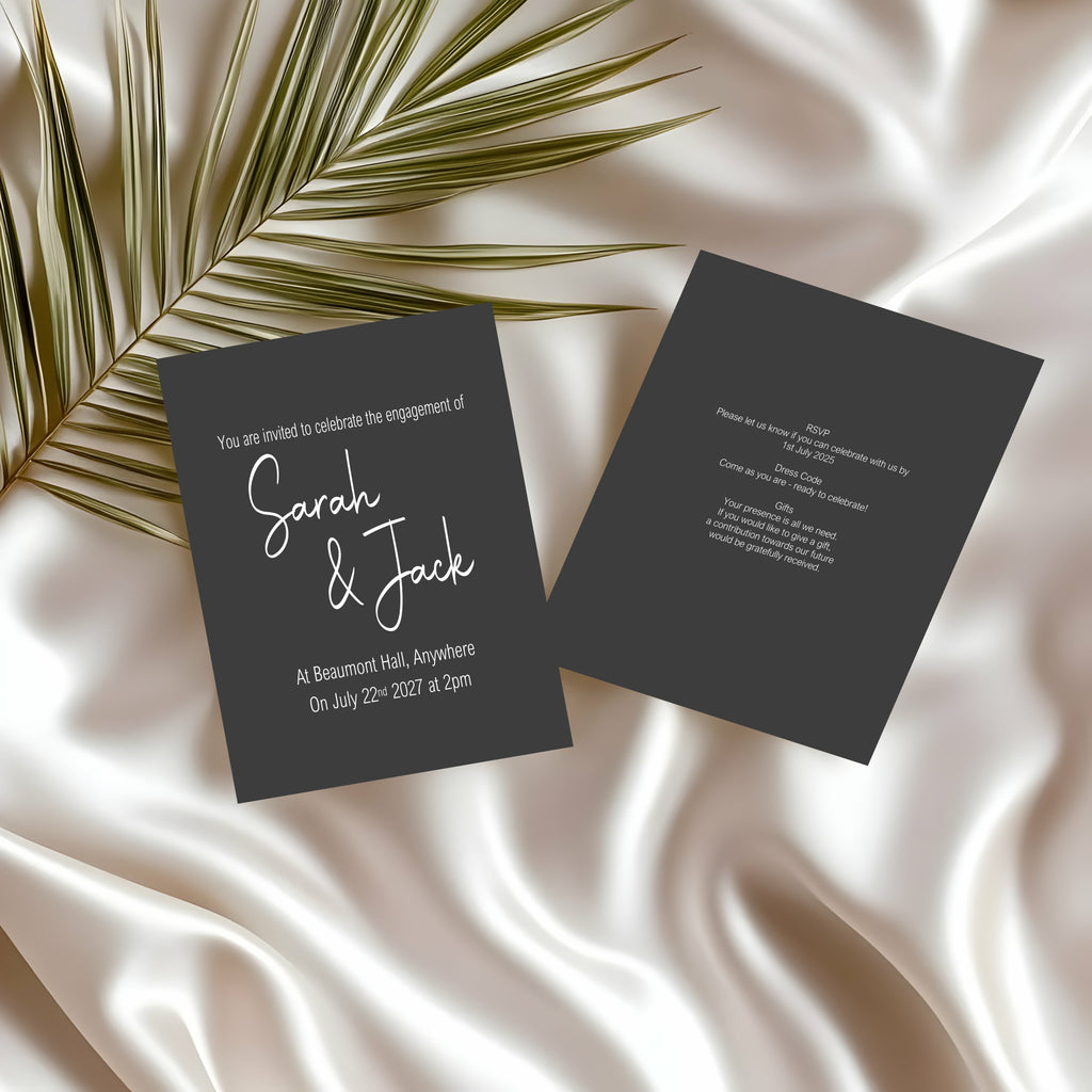 Minimalist Noir Engagement Party Invitations | Personalised | Pack of 10
