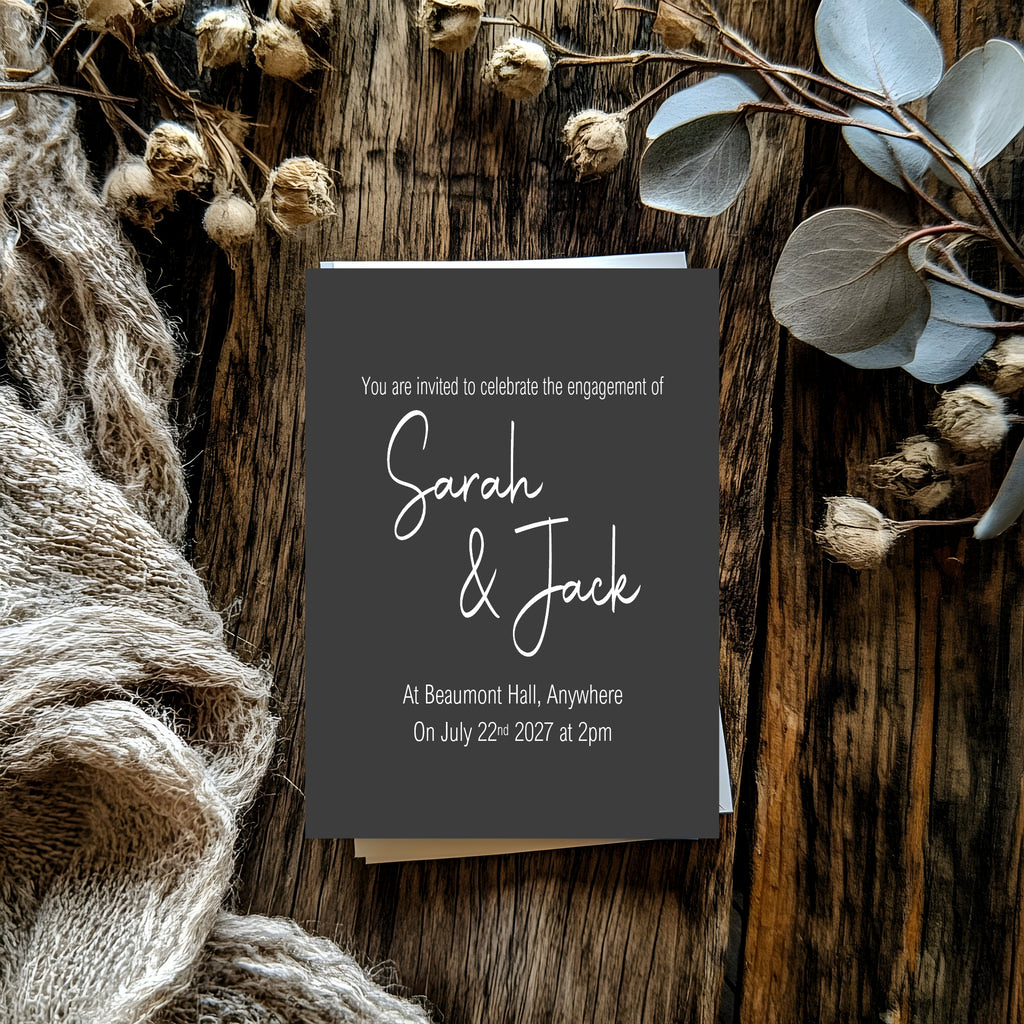 Minimalist Noir Engagement Party Invitations | Personalised | Pack of 10