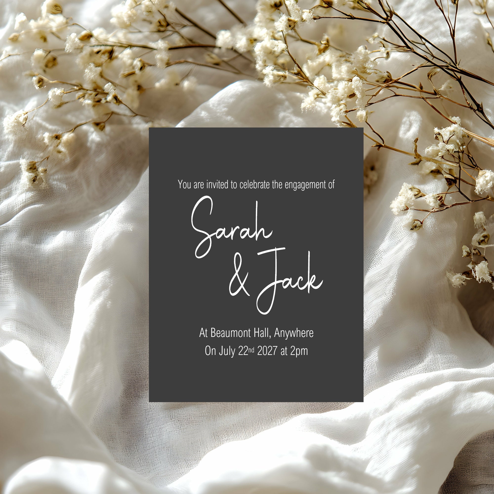 Minimalist Noir Engagement Party Invitations | Personalised | Pack of 10