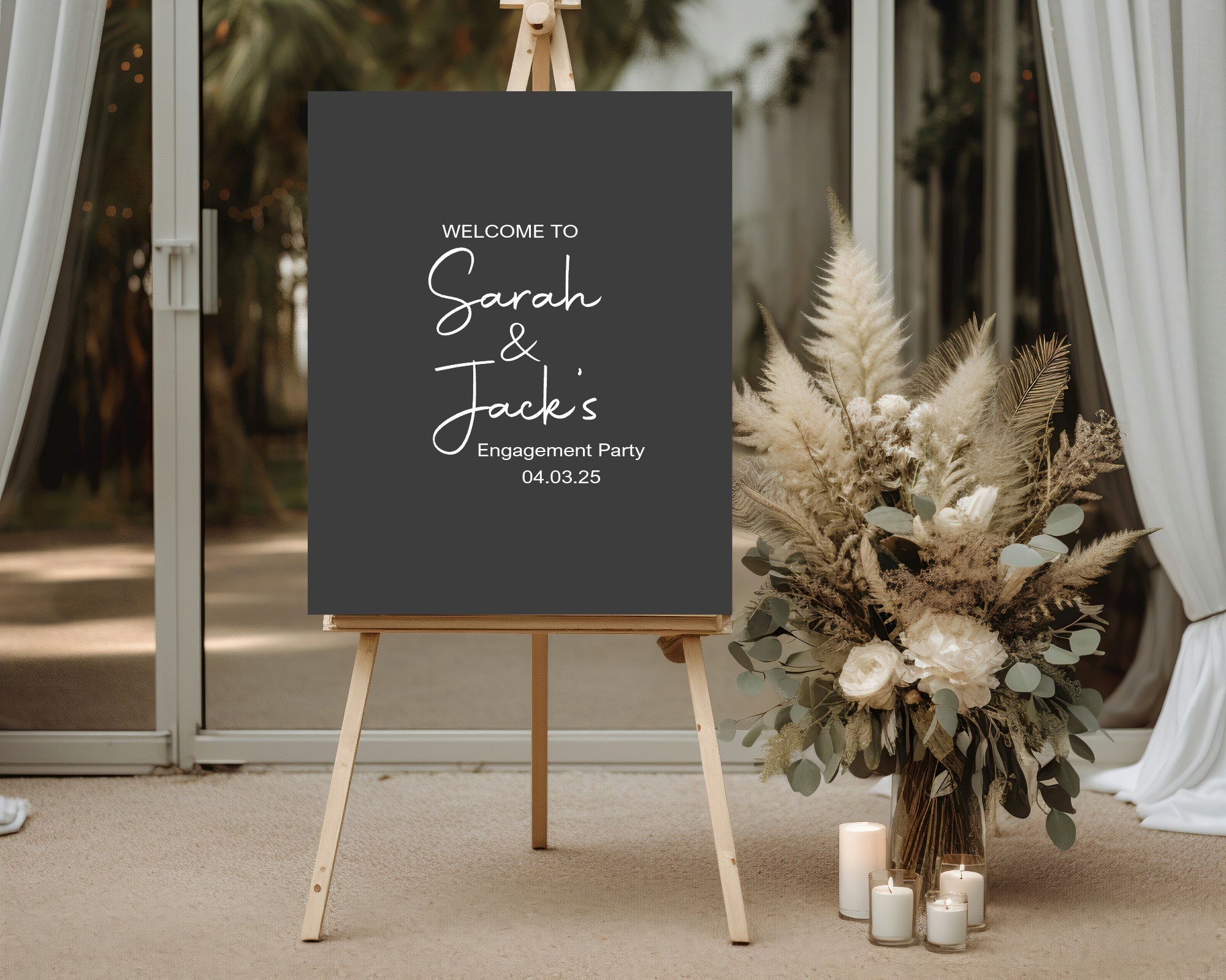 Minimalist Noir Engagement Party Invitations | Personalised | Pack of 10