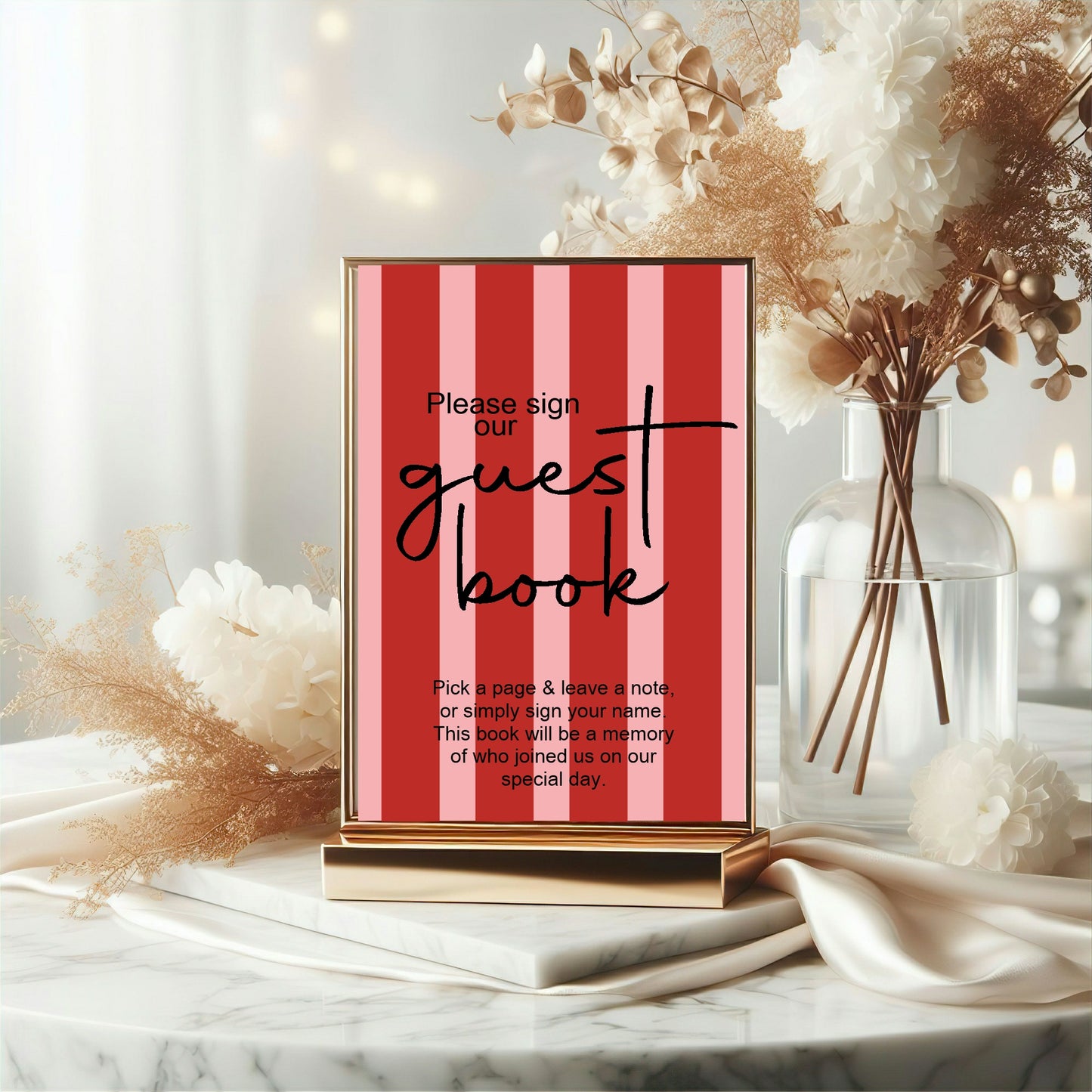 Red & Pink Guest Book Wedding Party Sign