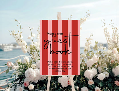 Red & Pink Guest Book Wedding Party Sign