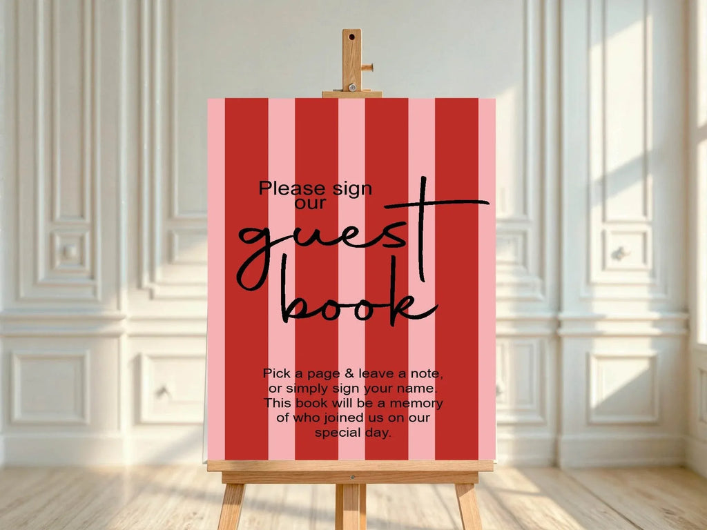 Red & Pink Guest Book Wedding Party Sign - Larosier Prints