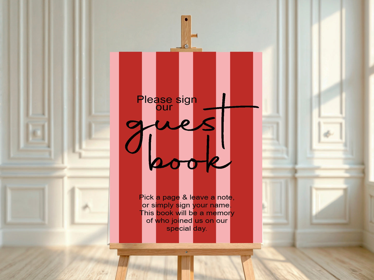 Red & Pink Guest Book Wedding Party Sign