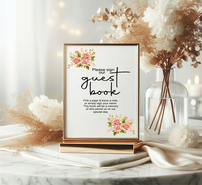 Pink Rose Guest Book Wedding Sign