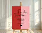 Red & Pink Family Traditions Baby Shower Party Sign - Larosier Prints