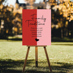 Red & Pink Family Traditions Baby Shower Party Sign - Larosier Prints