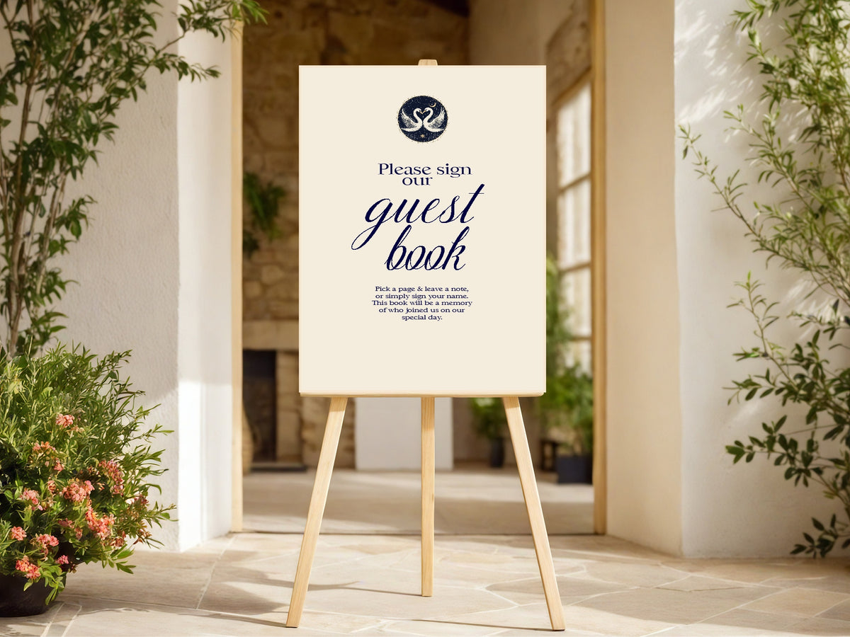 Celestial Swan wedding guest book sign