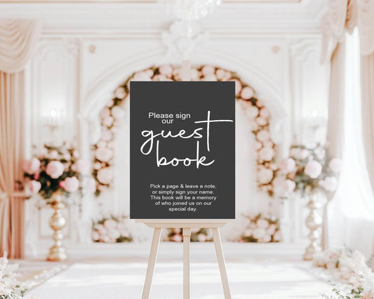 Minimalist Noir Guest Book Wedding Party Sign