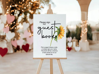 Sunflower Guest Book Wedding Party Sign