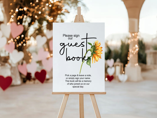Sunflower Guest Book Wedding Party Sign