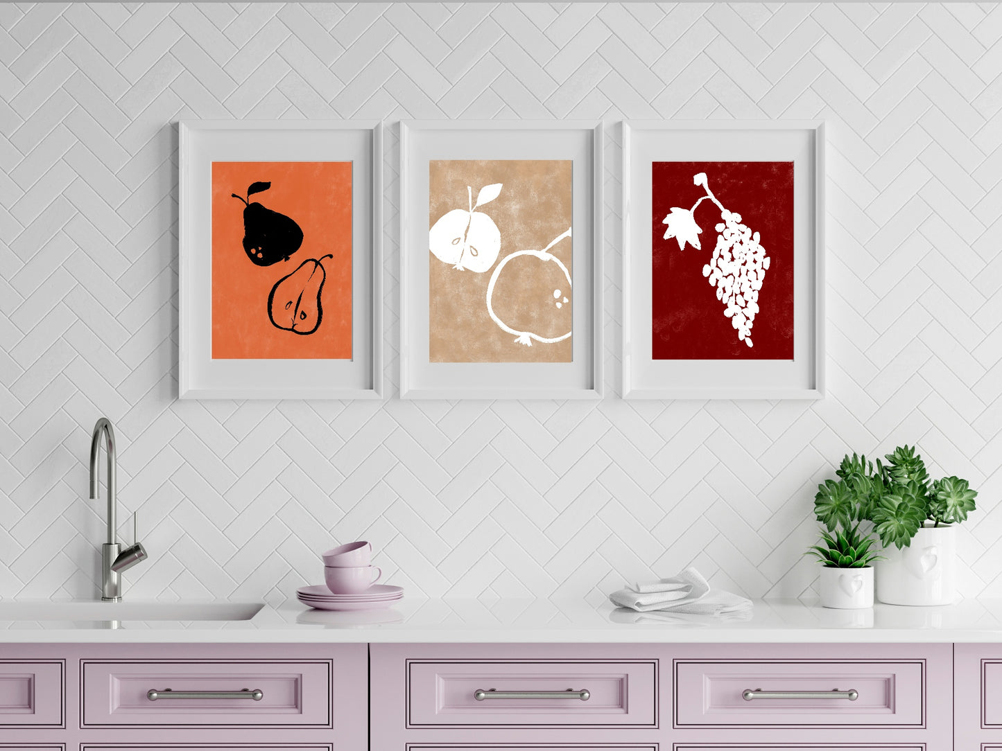 Beige Abstract Apples Print | Food Wall Art