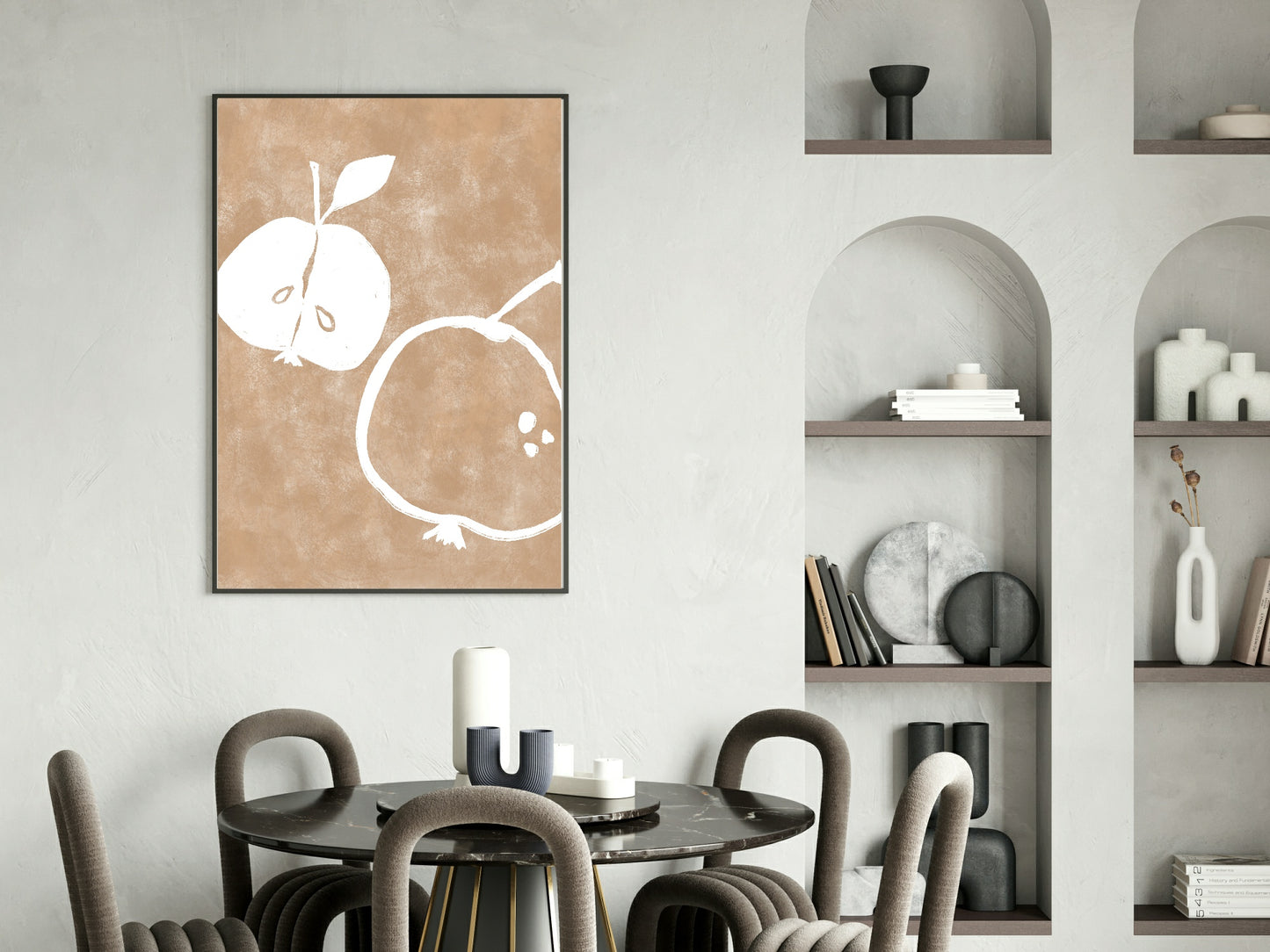 Beige Abstract Apples Print | Food Wall Art