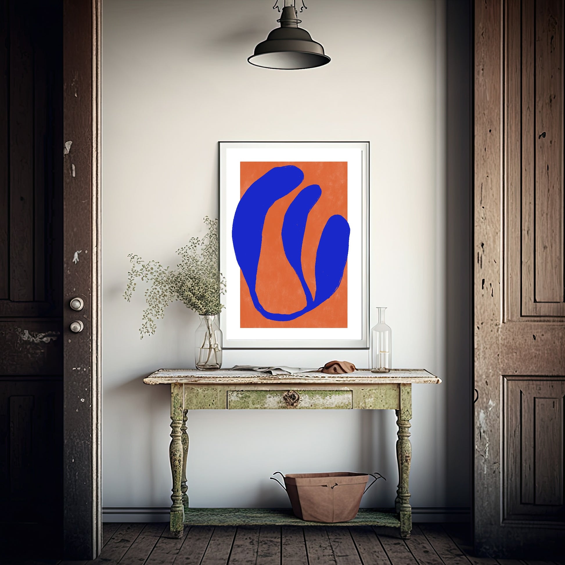 Abstract Orange & Blue Print | Monochrome Minimalist Wall Art