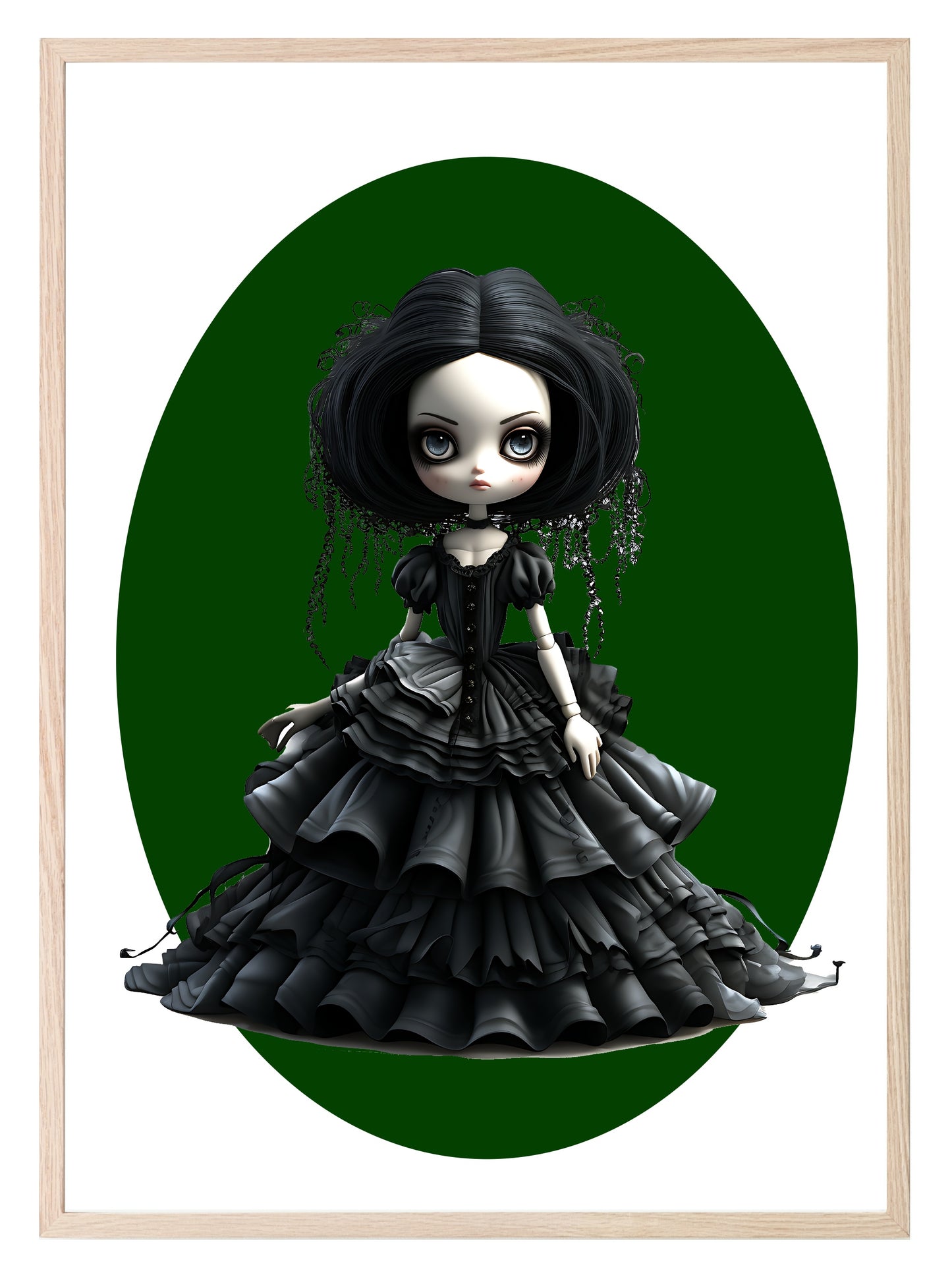 Gothic Dolls Prints | Spooky Wall Art Green Oval