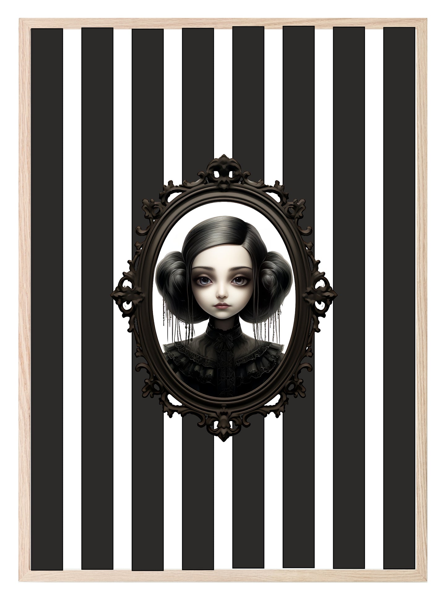 Gothic Dolls Prints | Spooky Wall Art Black stripes