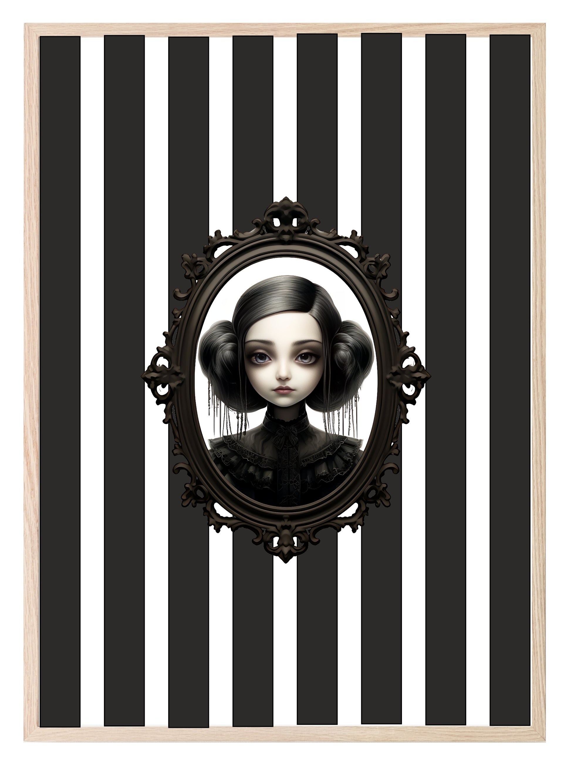 Gothic Dolls Prints | Spooky Wall Art Black stripes