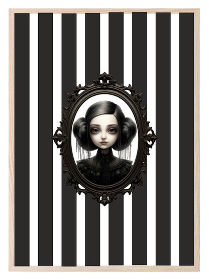 Gothic Dolls Prints | Spooky Wall Art Black stripes