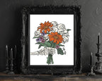 Skeleton Flowers Print | Spooky Halloween Wall Art - Larosier Prints